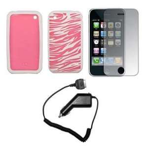Pink and White Zebra Stripes Design Silicone Gel Skin Cover Case + LCD 