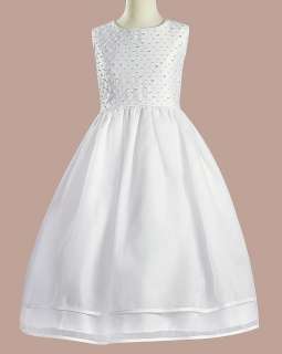 Girls First Communion Dress Satin Bodice w/Pearls 5 14  