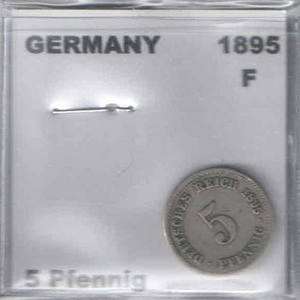 1895 F German 5 Pfennig Coin G VG  
