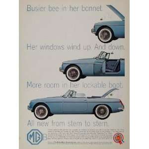  1963 Ad Vintage Blue MG MGB Convertible BMC British Car 