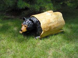 Chainsaw Carving Carved Bear Walking thru Log Nice ~  