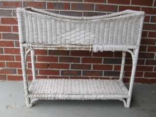 Vintage Large White Wicker Plant Stand Planter Shabby Standing 