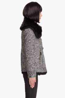 Juicy Couture Removable Fur Collar Tweed Jacket for women  