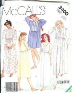   Robe & Long/Short Nightgown Sewing Pattern Plus Size 18 20 3400  