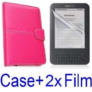   For  Kindle 3 eBook Reader (MAGENTA) + 2x Clear Screen Protector