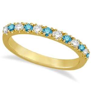  Blue and White Diamond Stackable Ring Band 14k Yellow Gold 