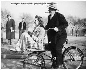 1942 VICTORY BICYCLE & STENOGRAPHER ON HANDLEBARS PHOTO  