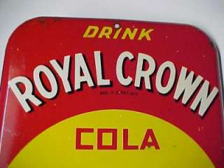 VINTAGE 1940s 50s ROYAL CROWN COLA TIN LITHOGRAPH THERMOMETER/SIGN 
