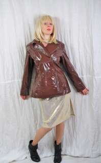 SEXY COOL 90s Brown Shiny PVC Trench Coat Jacket PUNK  
