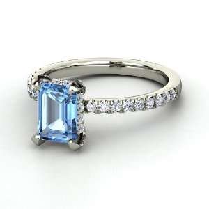  Reese Ring, Emerald Cut Blue Topaz 14K White Gold Ring 