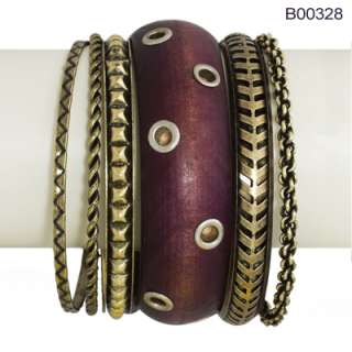   Bangles in Antique Gold / Silver with Stained wood or Faux Snakeskin