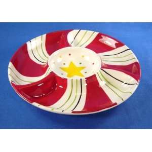   Peppermint Candy Style Ceramic Chip and Dip Platter