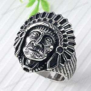   Vintage Indian Tribe Chief Stainless Steel Ring #11 1pc XMAS GIFTS