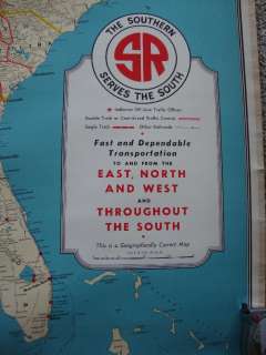 Rare1953 Large Southern Railroad Wall Map United States  