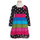 Bonnie Jean Black Dot Multi Color Knit Tiered Fall Dress Girl 18M