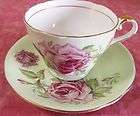 STUNNING AYNSLEY DELICATE GREEN CLASSIC ROSES TEA CUP AND SAUCER SET 