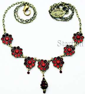 Michal Negrin w/ Swarovski Crystal Flowers Red Necklace  