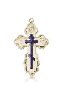 14k Gold Saint Olga Orthodox Cross wBlue Pendant  