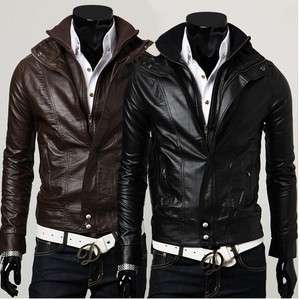 New Mens Qualit Slim Fit Pu Leather Jackets Coats/2 Color 3 Size 