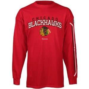 Reebok Chicago Blackhawks Youth Red Double Stick Long Sleeve T shirt