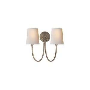 Thomas OBrien Reed Double Sconce in Antique Nickel with Natural Paper 