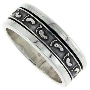 Sterling Silver 3/8 (10 mm) Foot Print Spinner Ring 11 Jewelry