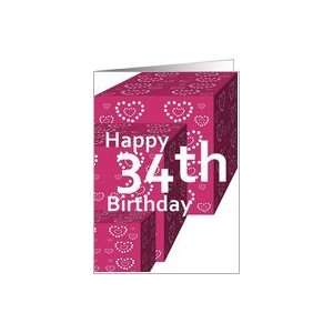34 Birthday Greeting Card with Heart Covered Gifts Card