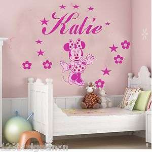   KIDS NAME MINNIE MOUSE STICKERS DECORATIONS DECALS WALL ART  