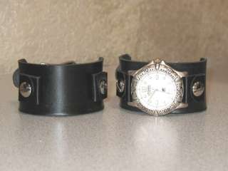 Handmade Wide Leather Cuff Watch Band Black  