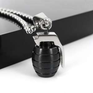 Cool Men Stainless Steel Pendant Grenade Necklace Chain  