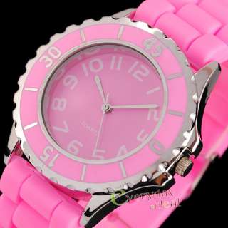   Pink Classic Jelly Gel Silicone Lady Women Girl Wrist Watch Sports NEW