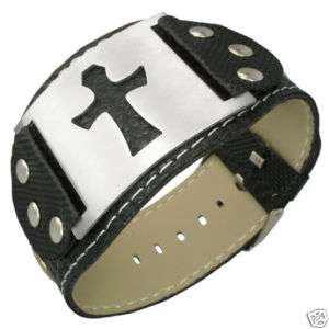 Wrist Band Cuff Strap Bracelet Cross S Steel & PVC  