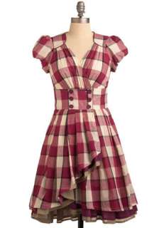   Buttons, Ruffles, Tiered, Casual, Empire, Short Sleeves, Long, Plaid