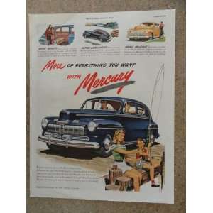1946 Mercury, Vintage 40s full page print ad. (blue car/girl and boy 