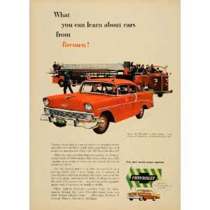  1956 Ad Fire Department Firemen Chevrolet Sedan Fisher 