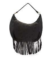 Black (Black) Black Fringed Hobo Bag  255505201  New Look