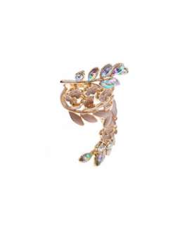 Shell Pink (Pink) Diamante Flower and Leaf Wrap Ring  250565672  New 