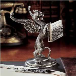   Griffin Gryphon Statue Sculpture Solid Pewter Card Holder Home