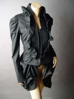BLK Victorian Goth Steampunk Aristocrat Bustle Tailcoat Ruffle Top fp 