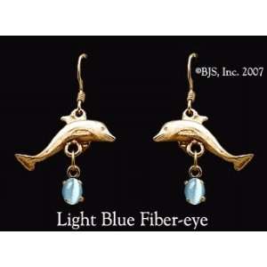  Dolphin Gemstone Earrings, 14k Yellow Gold, Light Blue set 