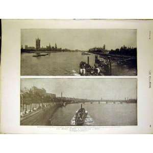  Thames River London Lambeth Waterloo Bridge Print 1898 
