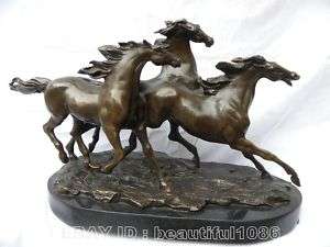 bronze abstract marble pedestal 3 running HORSES STATUE  