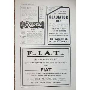   1906 Gladiator Car Regent Fiat Motor Automobile Advert