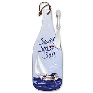 Imprinted Swirl, Sip, Sail   Glass Cheese Server w/ Nickel Plated 