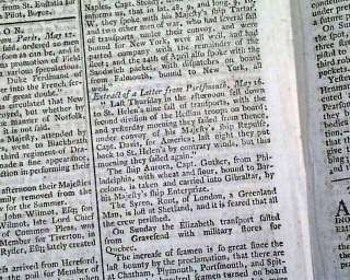   Newspaper w/ Revolutionary War Report from Newport, Rhode Island