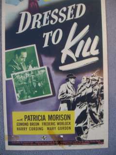   DRESSED TO KILL 1946 ORIGINAL INSERT MOVIE POSTER BASIL RATHBONE