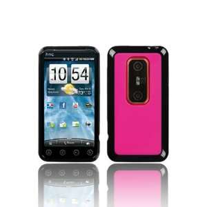 HTC EVO 3D Hybird Flexible TPU Skin Case   Black/Hot Pink (Free 