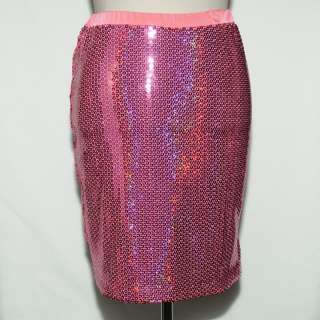 PINK SEQUIN STRETCH HOLIDAY SKIRT SIZE 12 14 NEW  