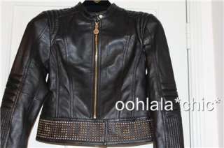 VERSACE FOR H&M Black Leather Studded Biker Jacket Coat NWT Size 4 34 