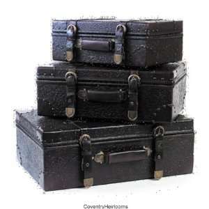 Scrollwork Leather Suitcases   Set of 3 